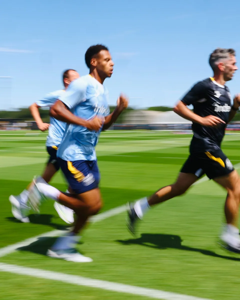 Running drills with teammates